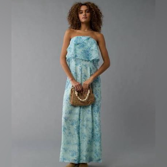 Nwot American Eagle Strapless Floral Ruffle Jumpsuit Size Xl